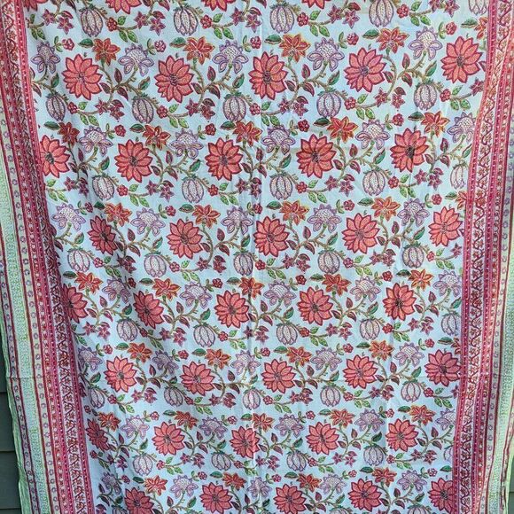 Indian Hand Stamped Red Green Pink White Wrap Scarf - Picture 6 of 7